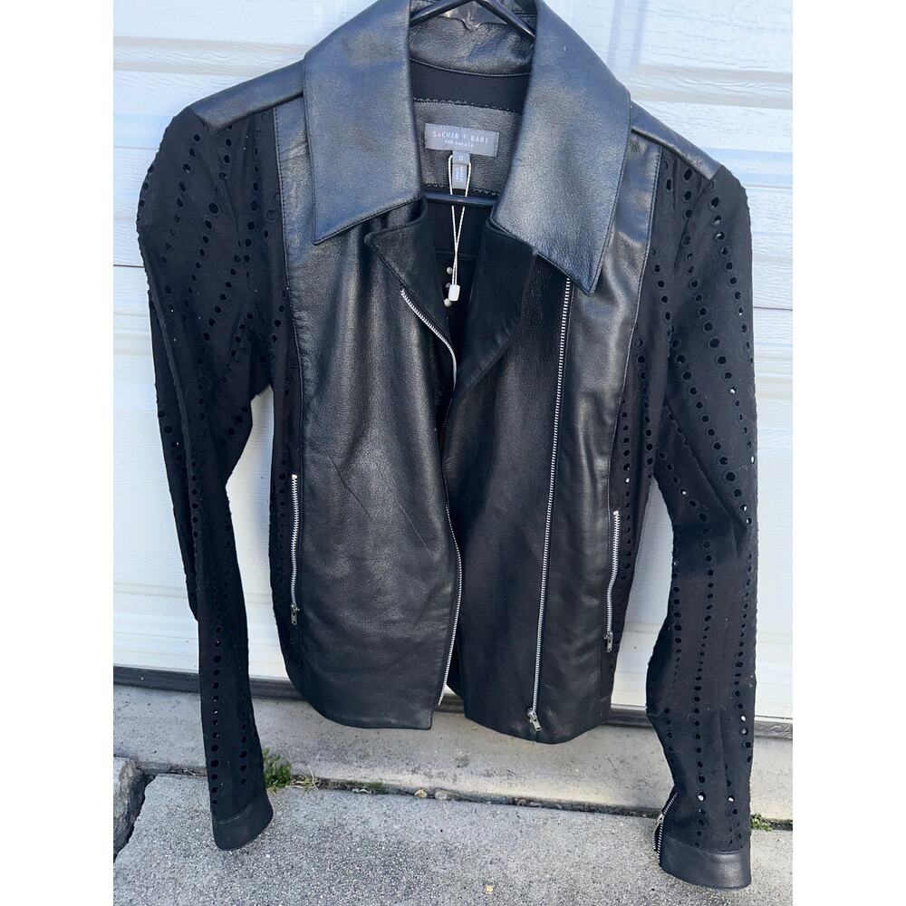 NEW SACHIN & BABI LIGHTWEIGHT LEATHER BIKER JACKET EYELET SLEEVES & BACK BELT